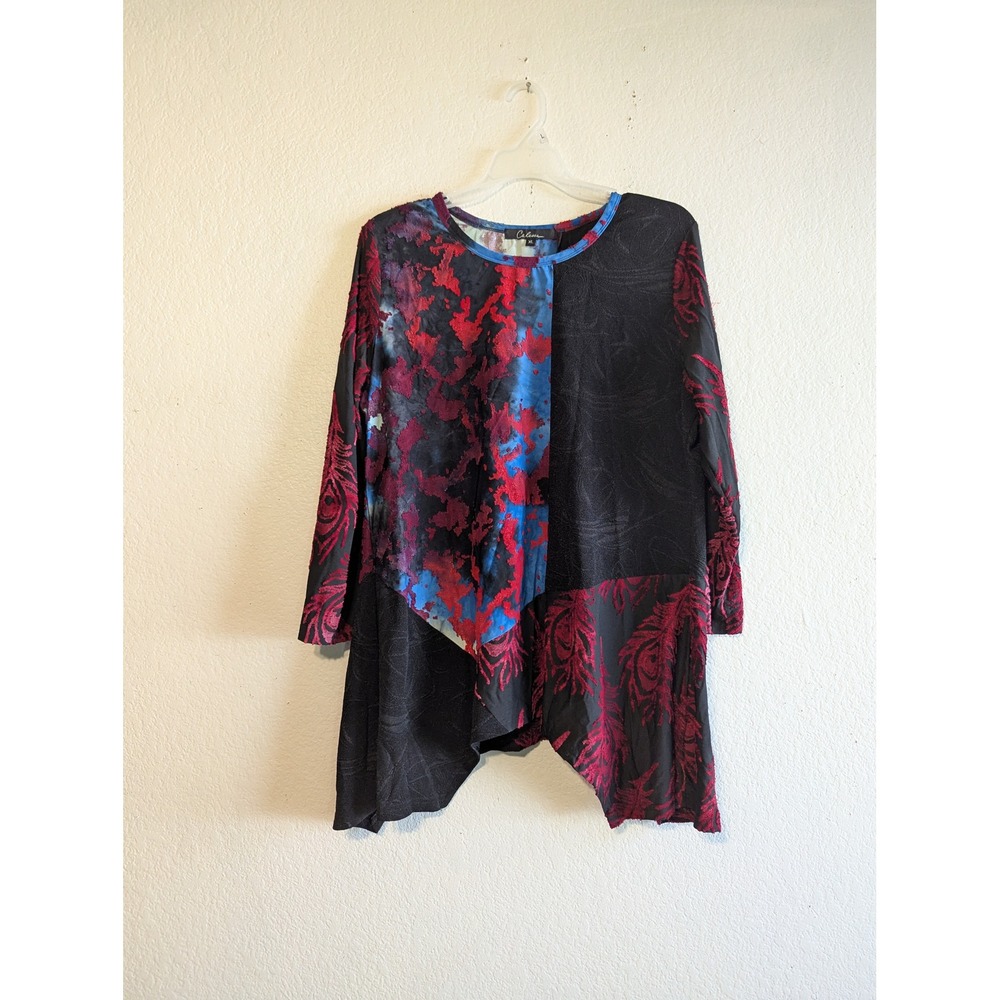 Calessa Womens XL Red‎ Blue Black Abstract Burnout Velvet Patchwork Tunic Top - Picture 10 of 15